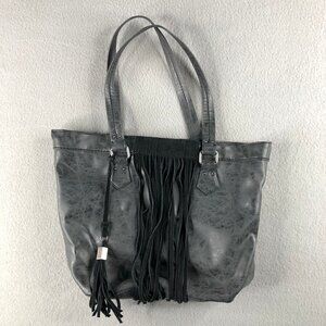 Dolce Vita Womens Black Fringe Double Strap Boho Tote Purse 15x11x4